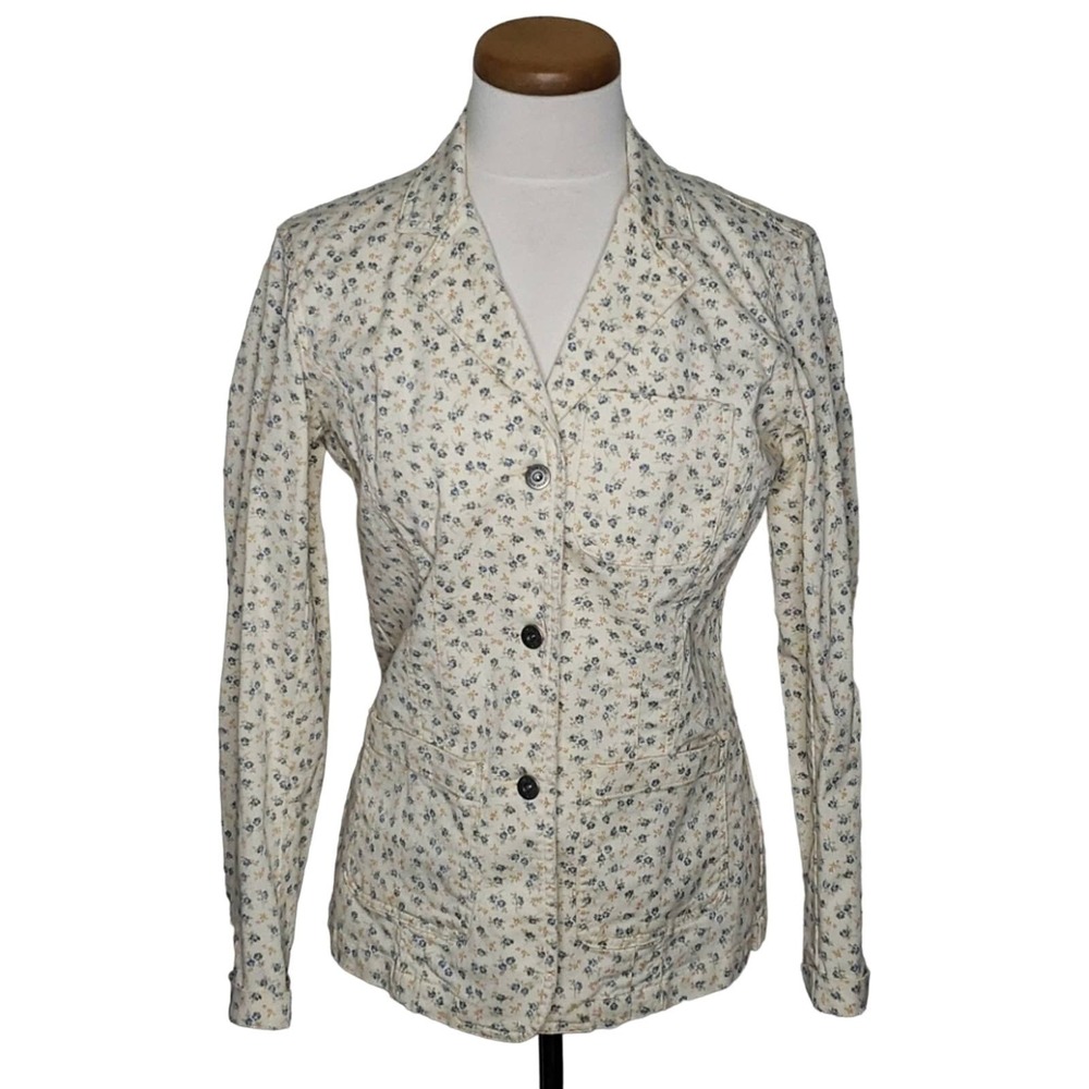 Liz Wear Jeans Vintage Stretch Cotton Light Yellow Ditsy Floral Jean Jacket S